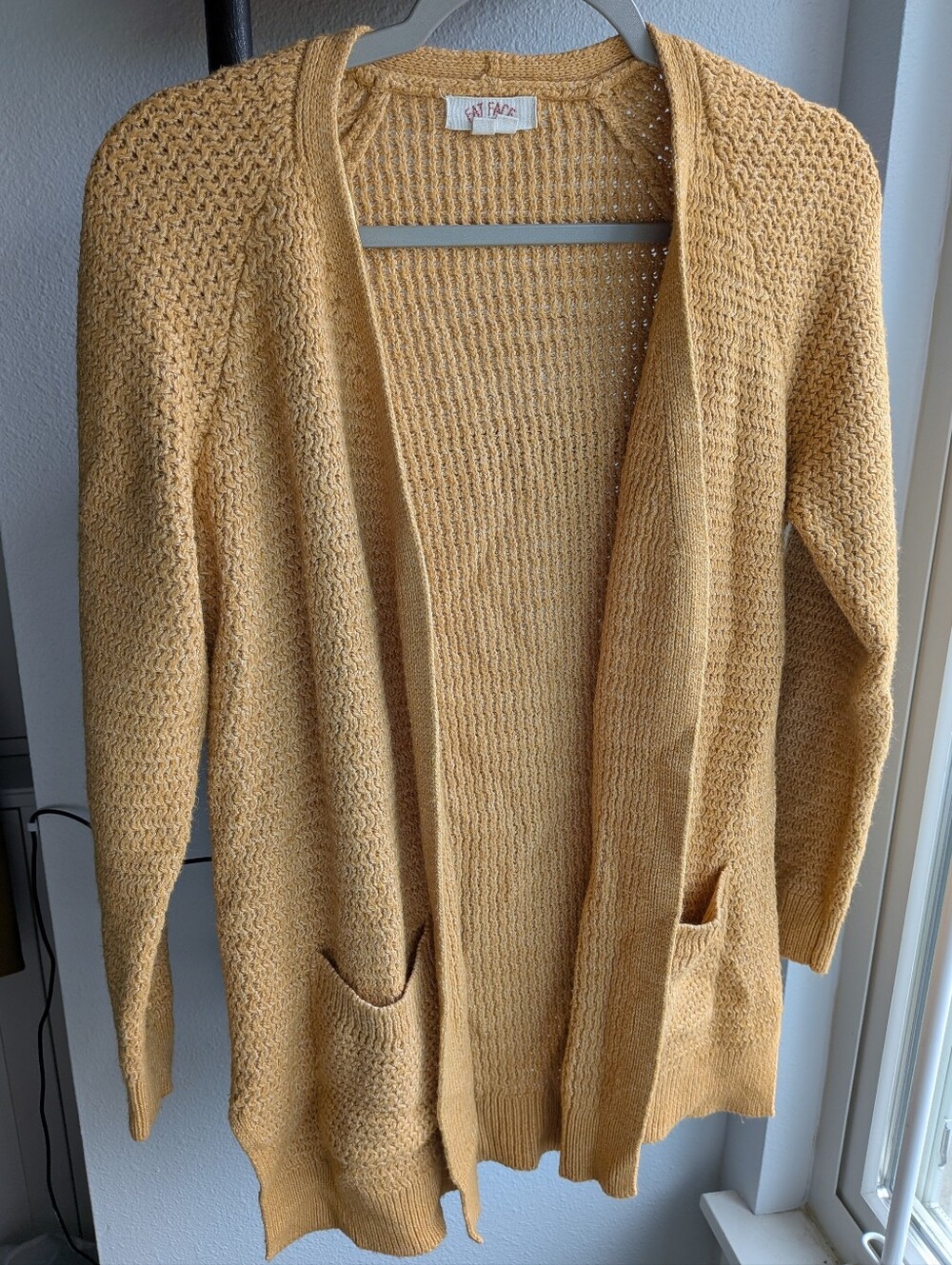 FatFace Mustard Yellow Chunky Knit Open Front Cardigan Sweater US 4 UK 8